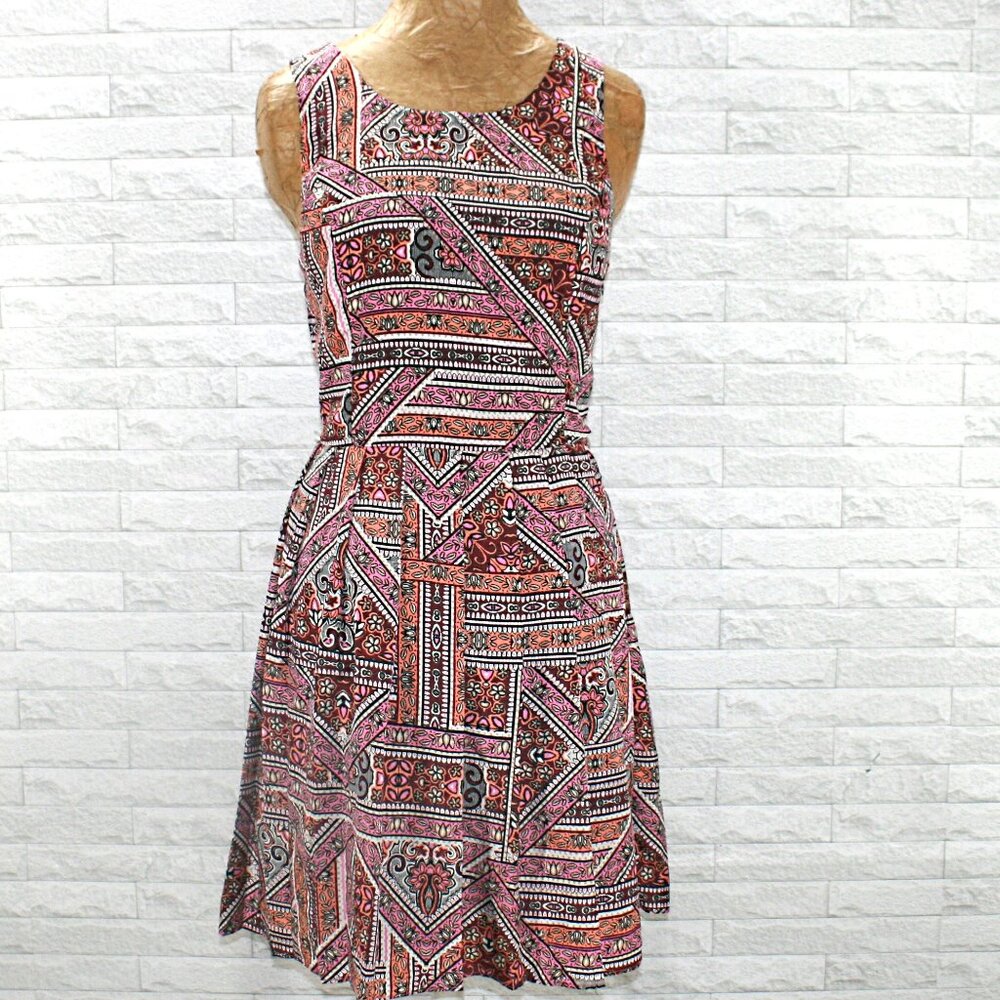 ALTAR'D STATE Dress Floral Paisley Stripes Cut Out Back Pleated Mini Pink Large